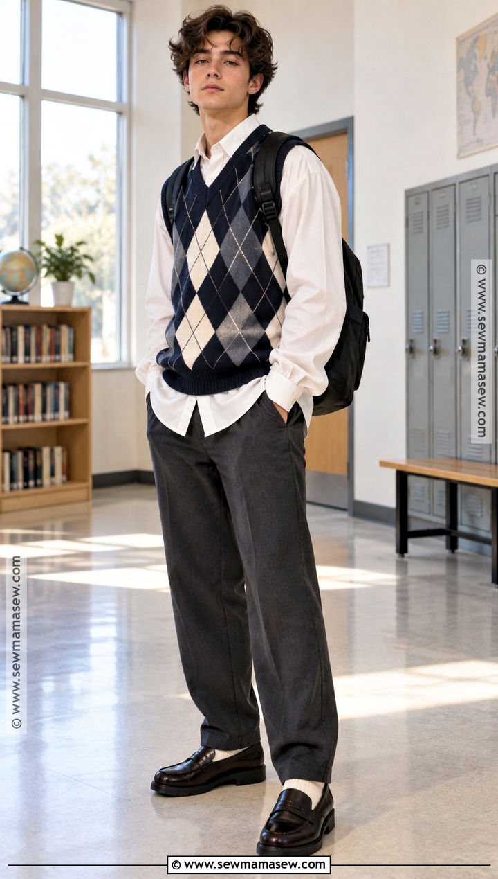 Sweater Vest and Button Down School Outfit - 25 fall outfits for school for teens