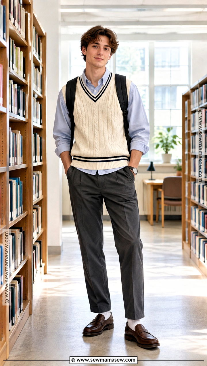Sweater Vest and Button Down School Outfit - 15 fall winter outfits school