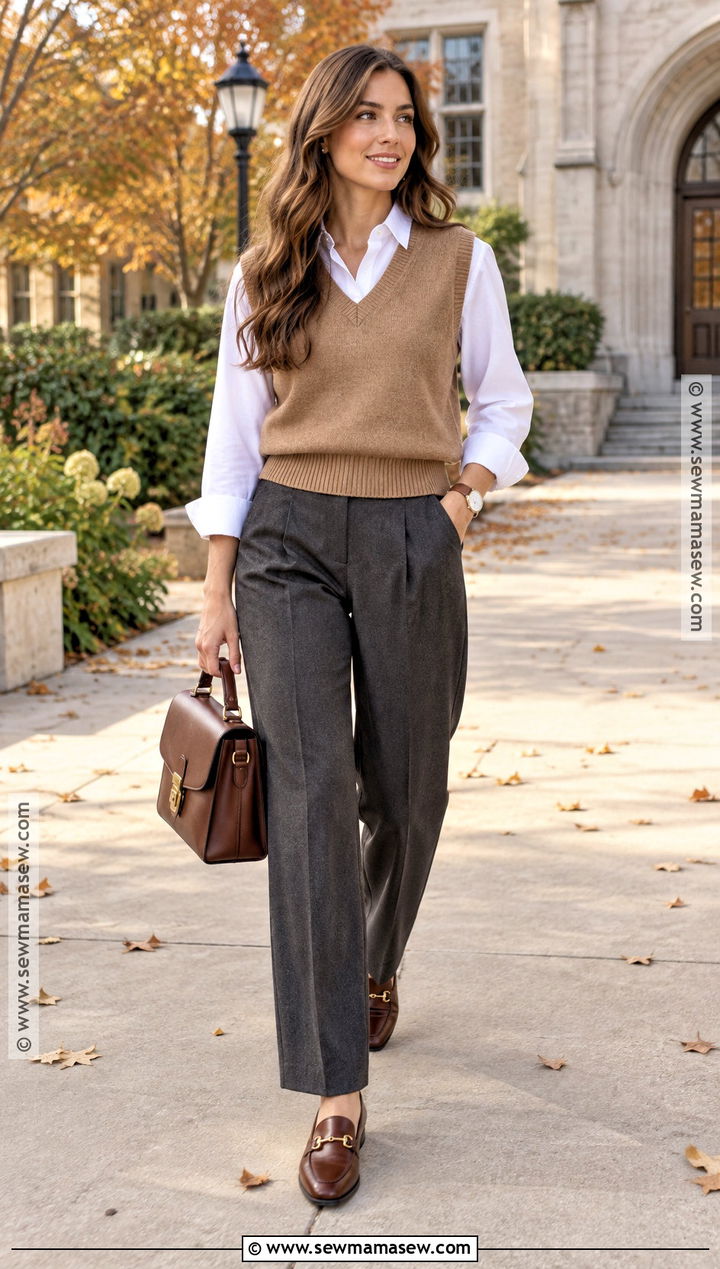 Sweater Vest and Button Down Shirt Autumn Outfit - 15 stylish outfits for autumn