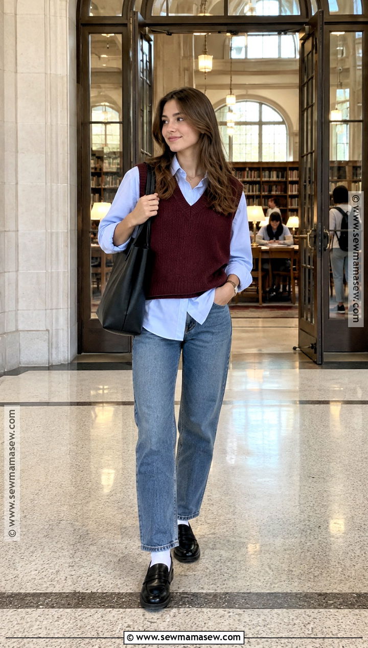 Sweater Vest and Button Down Shirt Fall Class Outfit - 25 fall class outfits