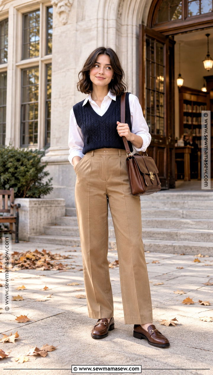 Sweater Vest and Button Down Shirt Fall Outfit - 20 Fall Outfits Short for Women