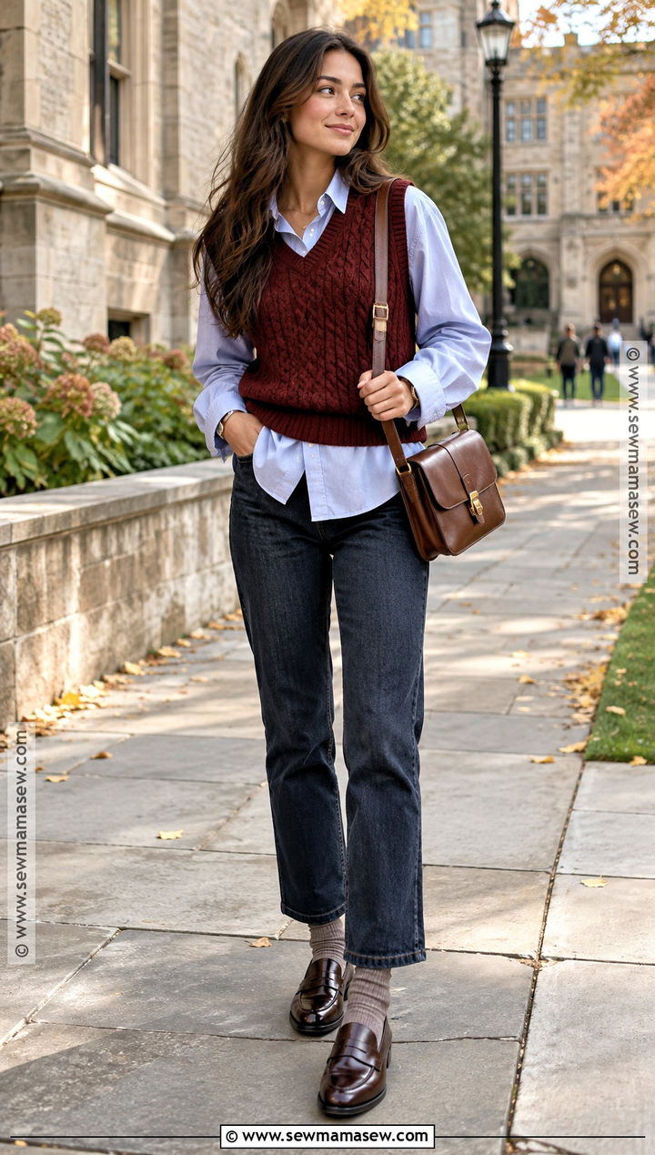 Sweater Vest and Button Down Shirt October Outfit - 15 outfit inspo october ideas