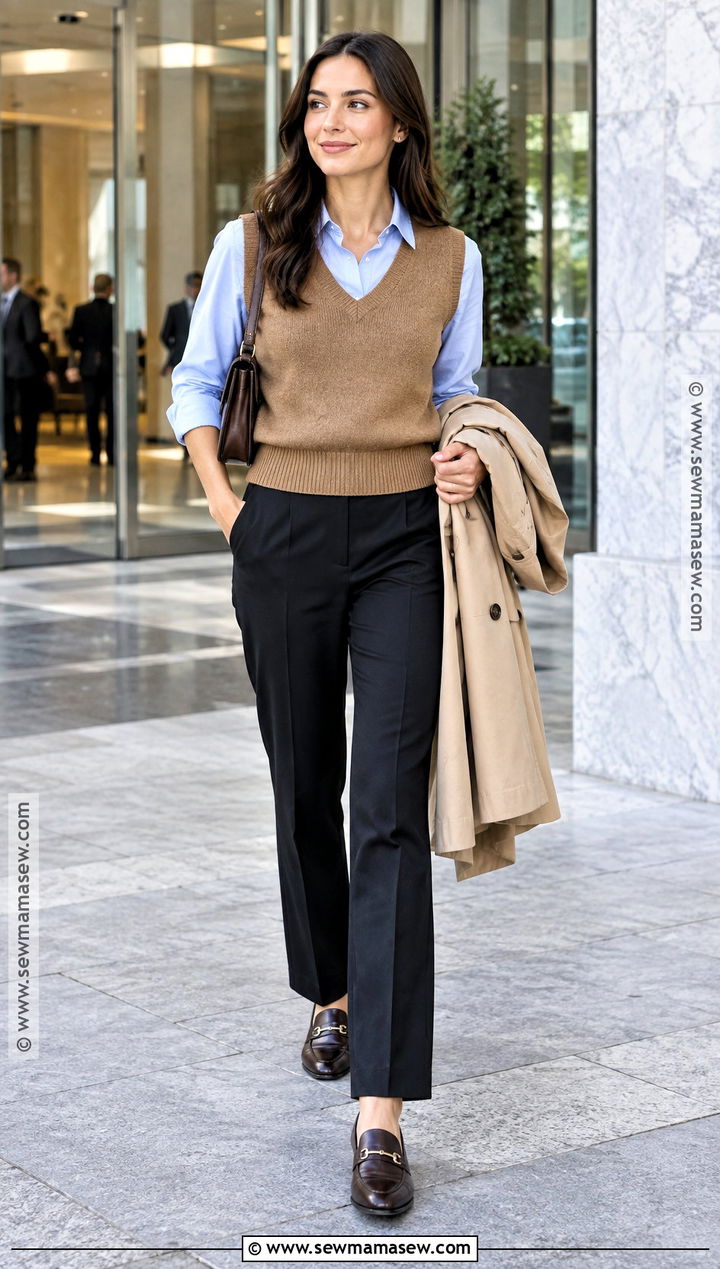Sweater Vest and Button Down Shirt Office Outfit - 15 Office Outfits Autumn 2026