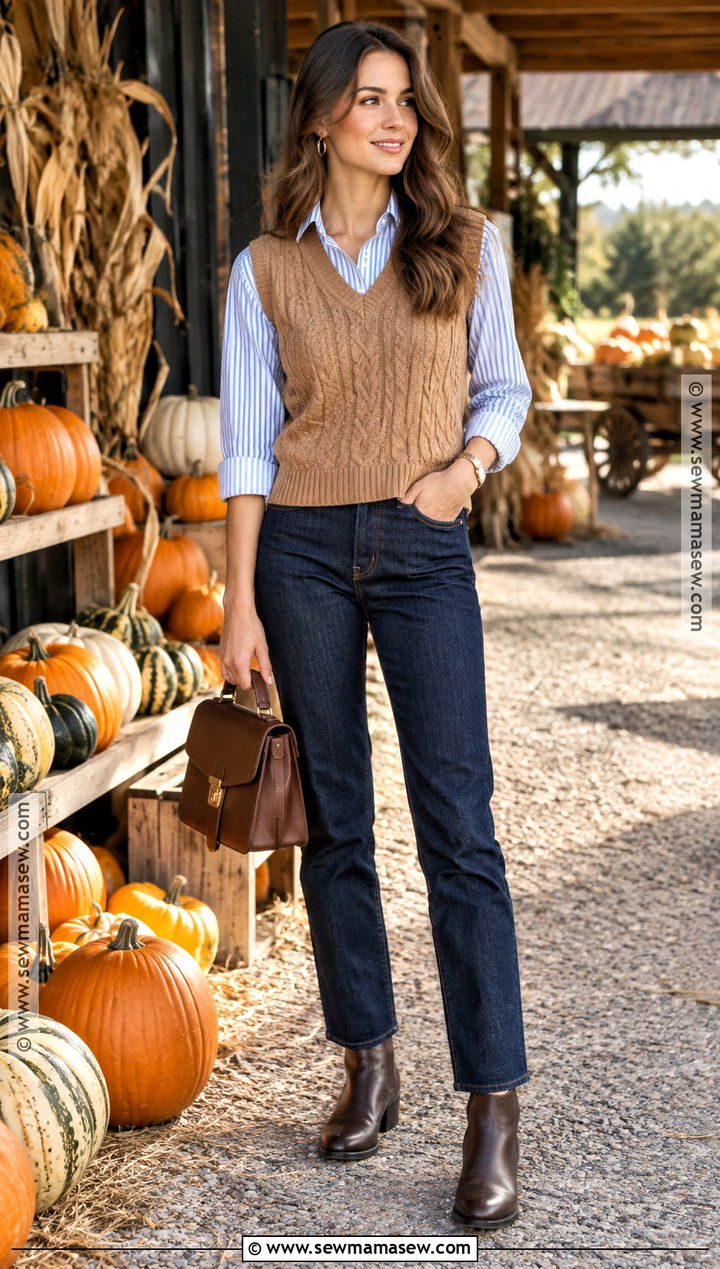 Sweater Vest and Button Down Shirt Pumpkin Patch Outfit - 20 pumpkin patch date outfit ideas