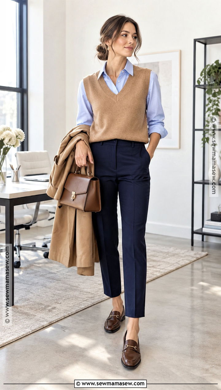 Sweater Vest and Button Down Shirt Work Outfit - 15 autumn outfits for work