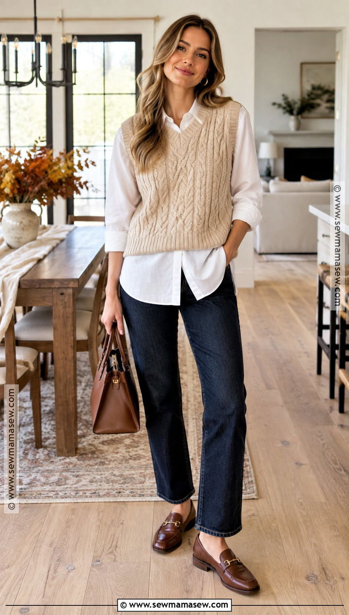 Sweater Vest and Button Down Thanksgiving Outfit - 20 Comfy Thanksgiving Day Outfits