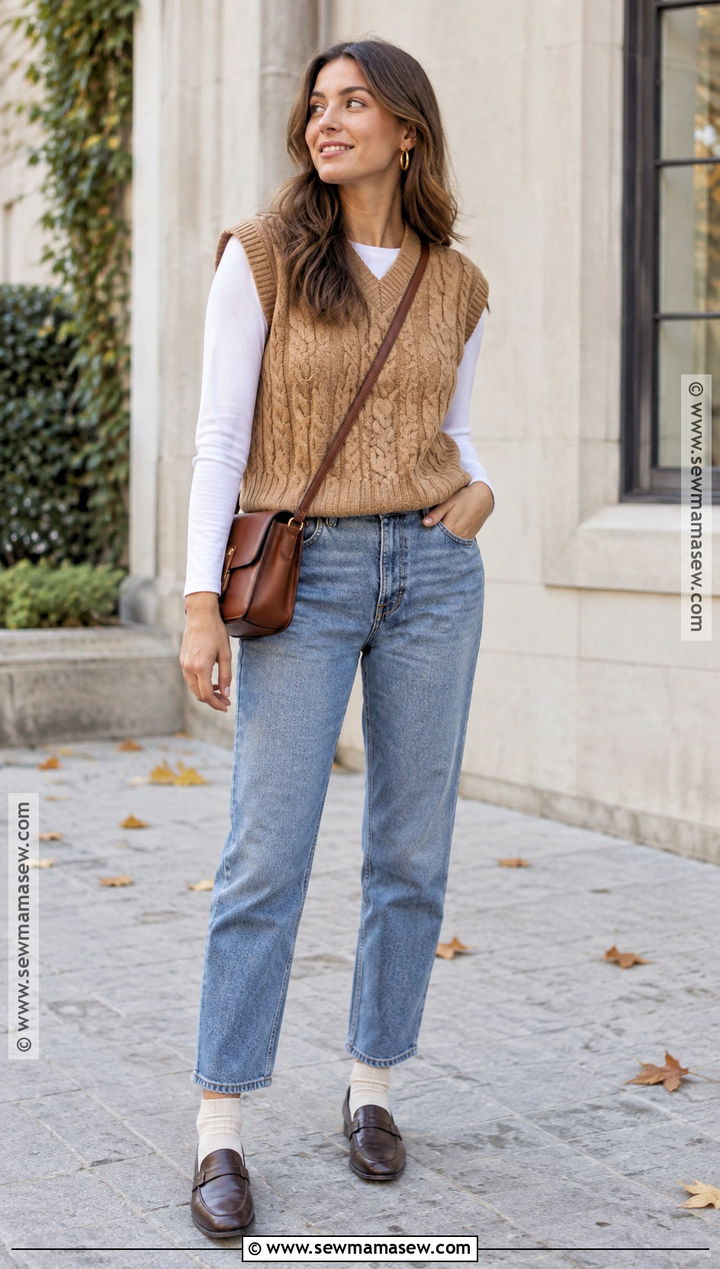 Sweater Vest and Long Sleeve Tee Fall Road Trip Outfit - 20 fall road trip outfit ideas