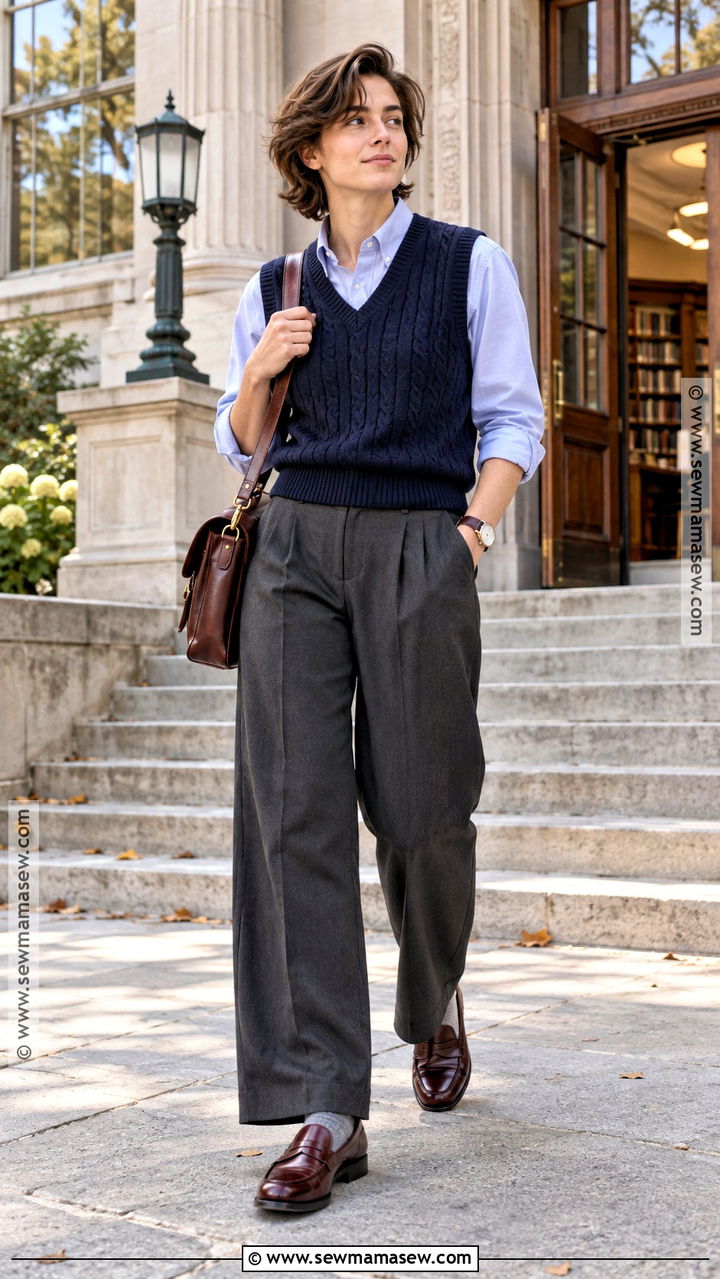 Sweater Vest and Oxford Shirt Fall Outfit - 20 Fall Outfits Masc for Women