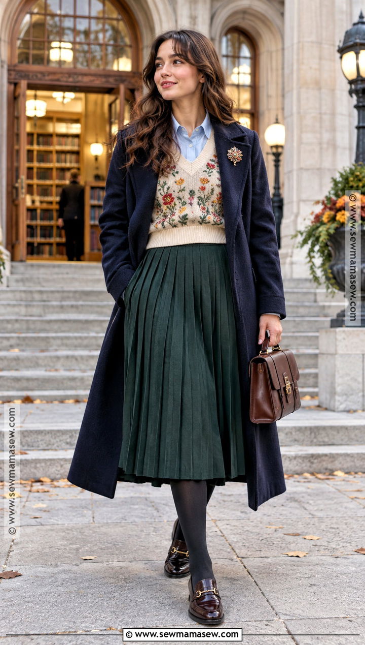 Sweater Vest and Pleated Skirt Fall Outfit - 25 whimsical fall outfits