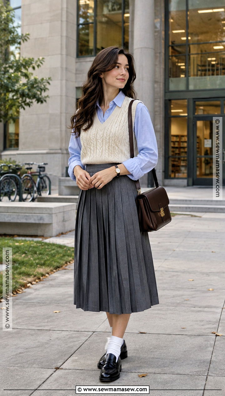 Sweater Vest and Pleated Skirt Fall Outfit - 30 fall inspo outfits