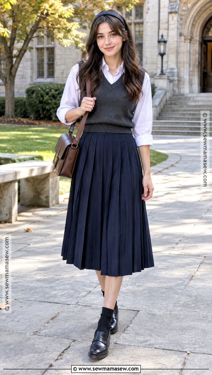 Sweater Vest and Pleated Skirt Fall Outfit - 15 fall outfits women aesthetic 2026
