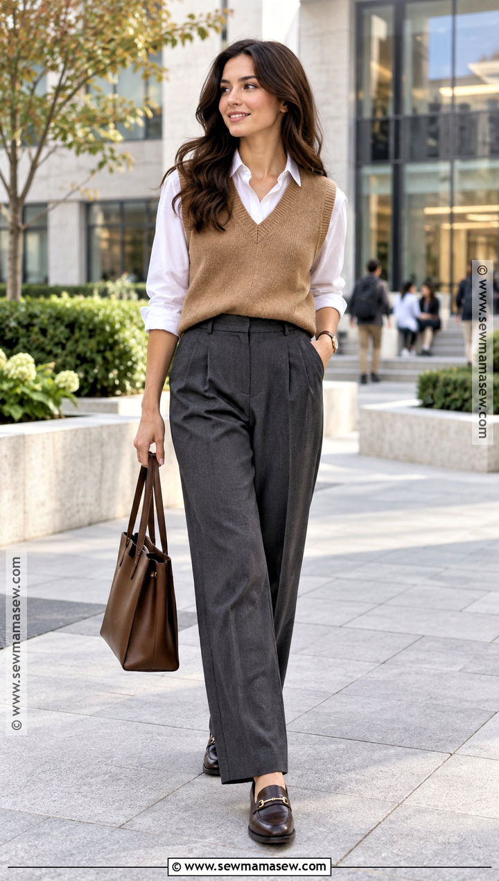 Sweater Vest and Pleated Trousers Fall Outfit - 20 style for fall ideas