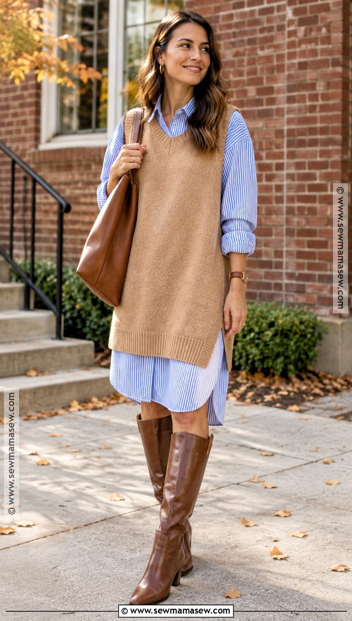 Sweater Vest and Shirt Dress Fall Outfit - 25 fall outfits chic
