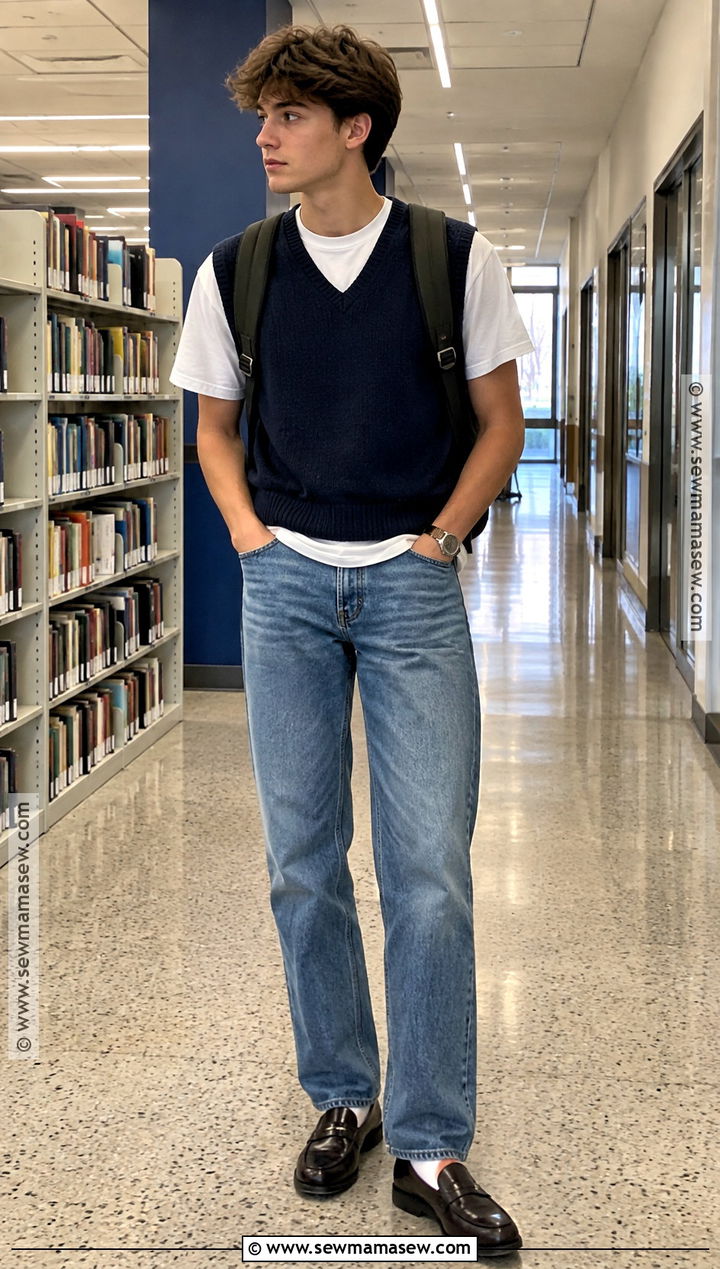 Sweater Vest and Straight Leg Jeans Grade 11 Outfit - 15 back to school outfits grade 11