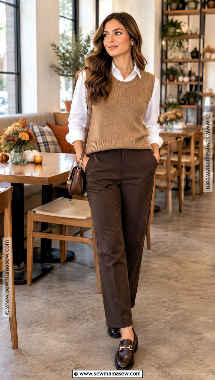 Sweater Vest and Tailored Pants Friendsgiving Outfit - 25 Friendsgiving Outfits for Women