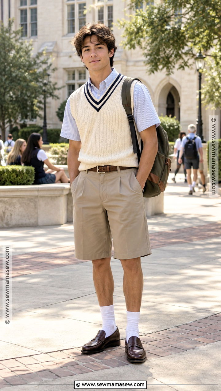 Sweater Vest and Tailored Shorts Preppy Outfit - 15 preppy outfits back to school