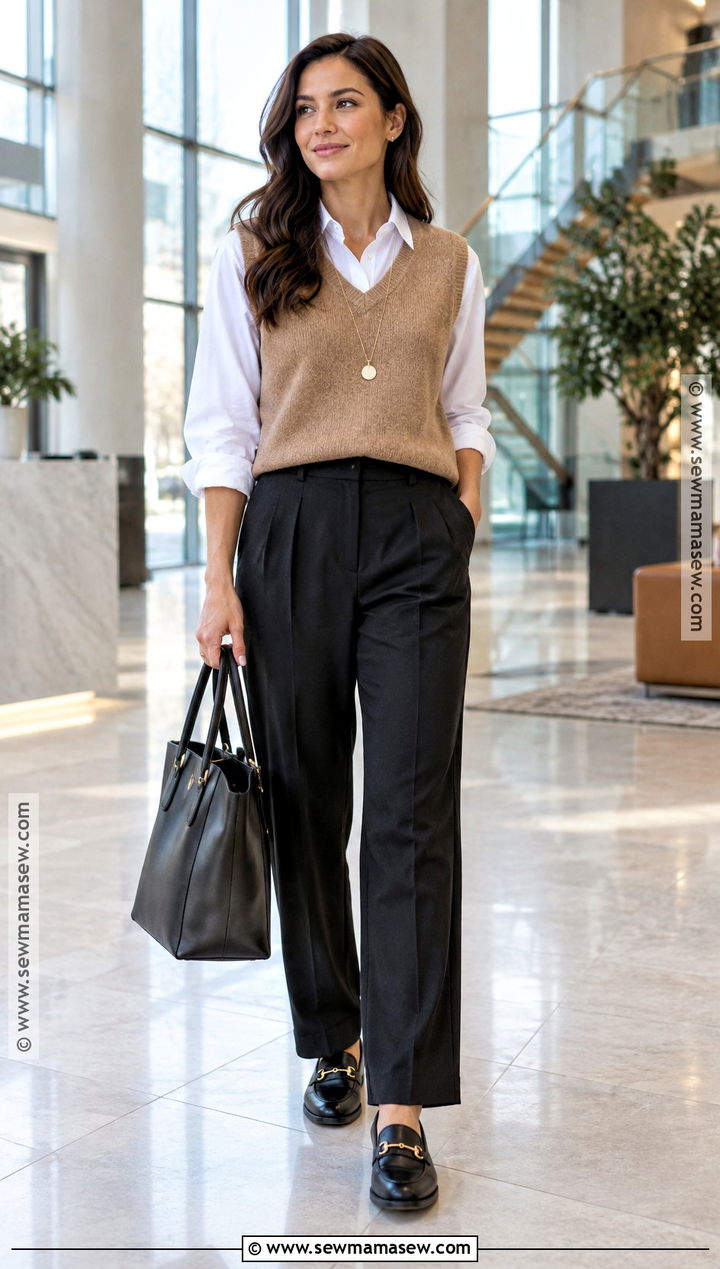 Sweater Vest and Tailored Trousers Fall Office Outfit - 25 fall office outfits for women