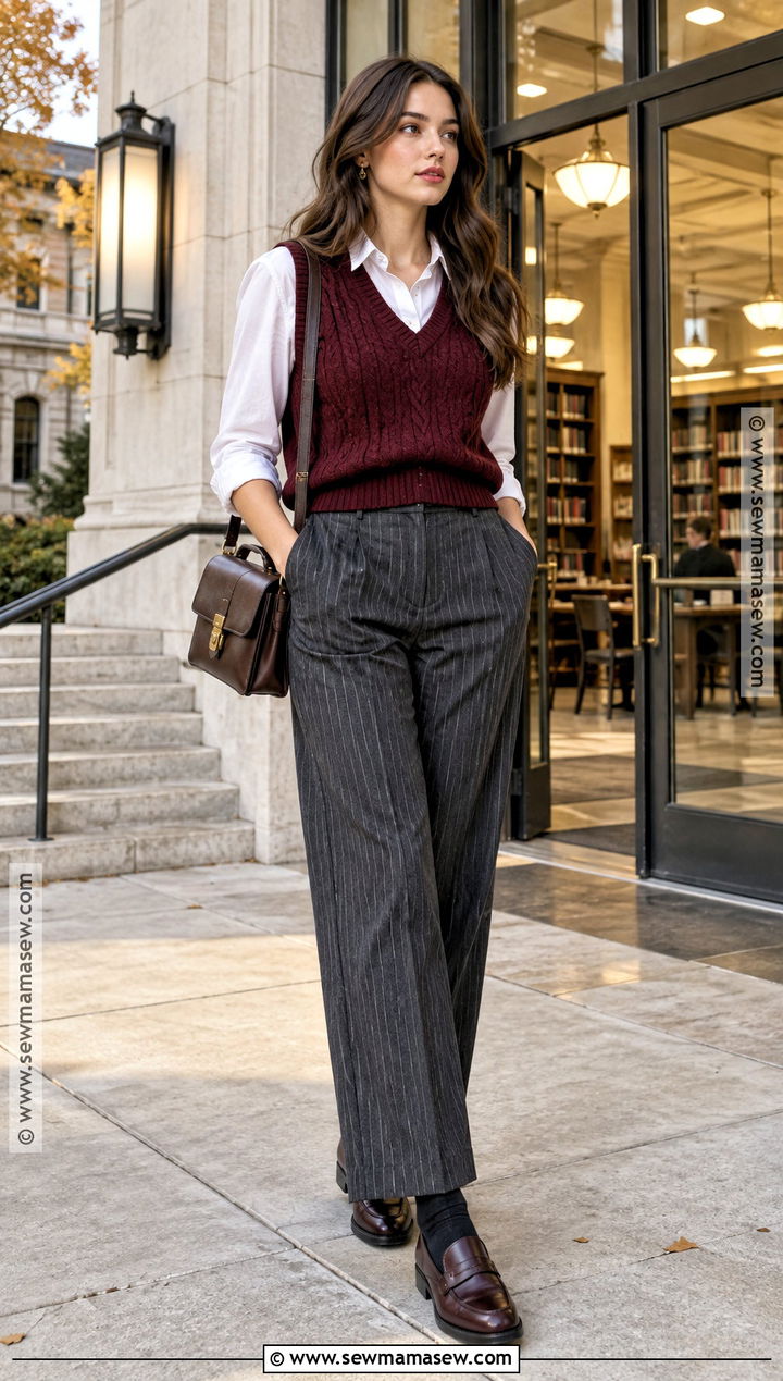 Sweater Vest and Tailored Trousers Fall Outfit - 15 fall outfit ideas for women 2026