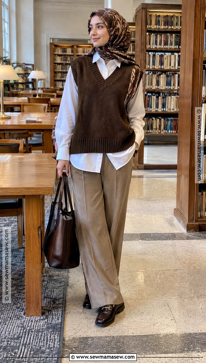Sweater Vest and White Shirt Hijab Outfit - 25 fall hijab outfits
