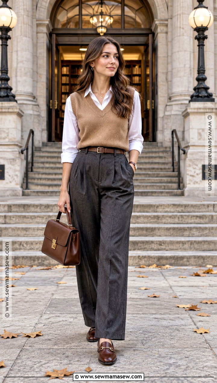 Sweater Vest and White Shirt Outfit - 20 Autumn City Break Outfit Ideas