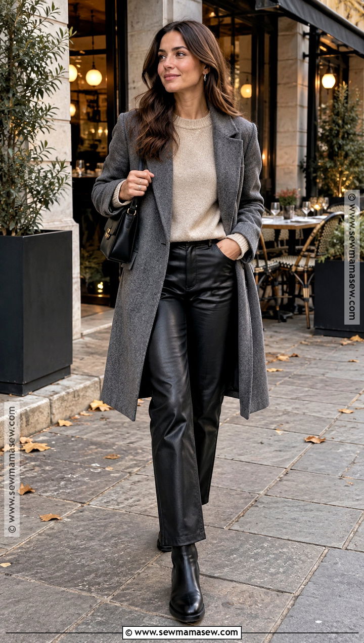 Sweater With Faux Leather Pants - 20 fall europe outfits travel wardrobe
