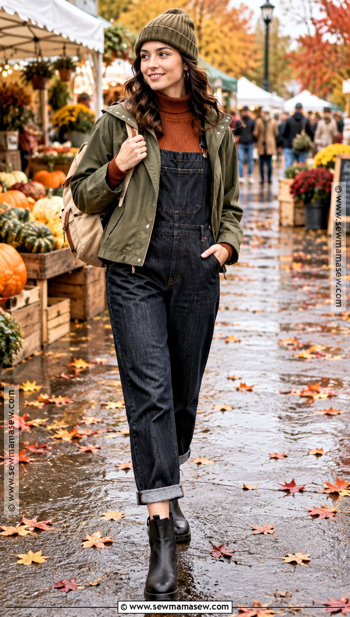 Sweater With Overalls And Ankle Rain Boots - 15 Autumn Outfit With Rain Boots