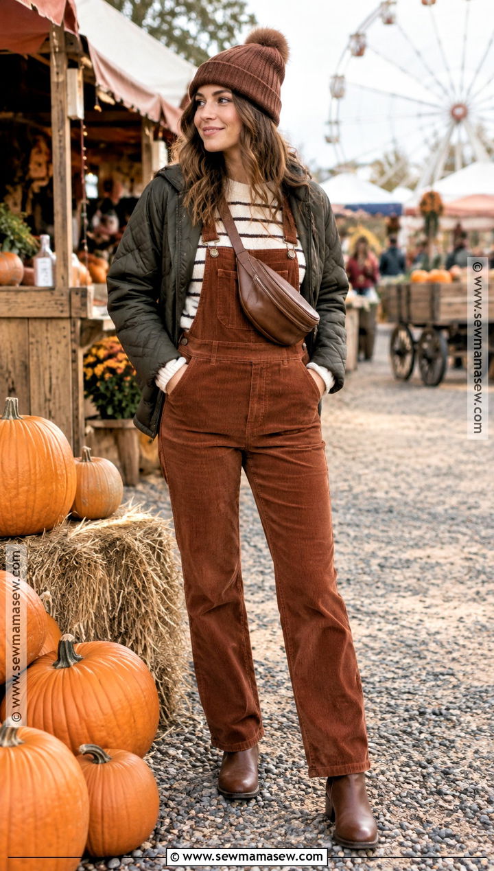 Sweater and Corduroy Overalls Fall Fair Outfit - 25 fall fair outfit ideas