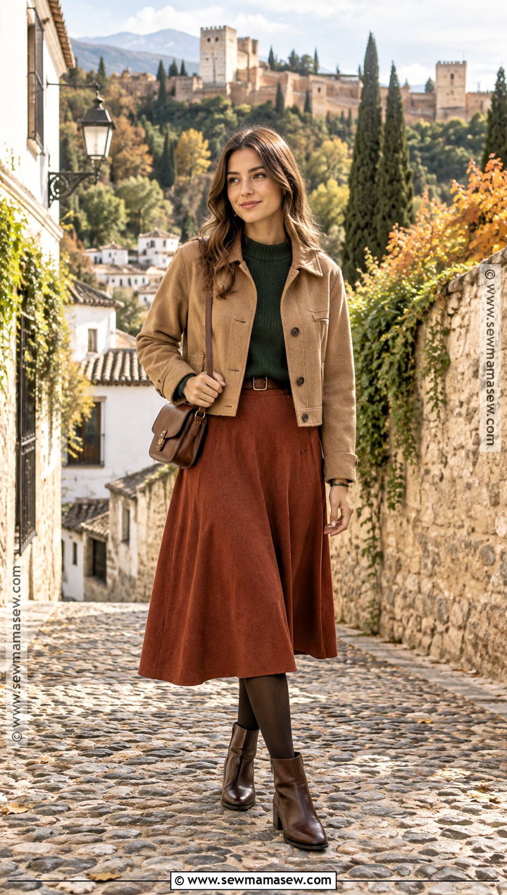 Sweater and Midi Skirt Granada October Outfit - 20 spain in october outfits