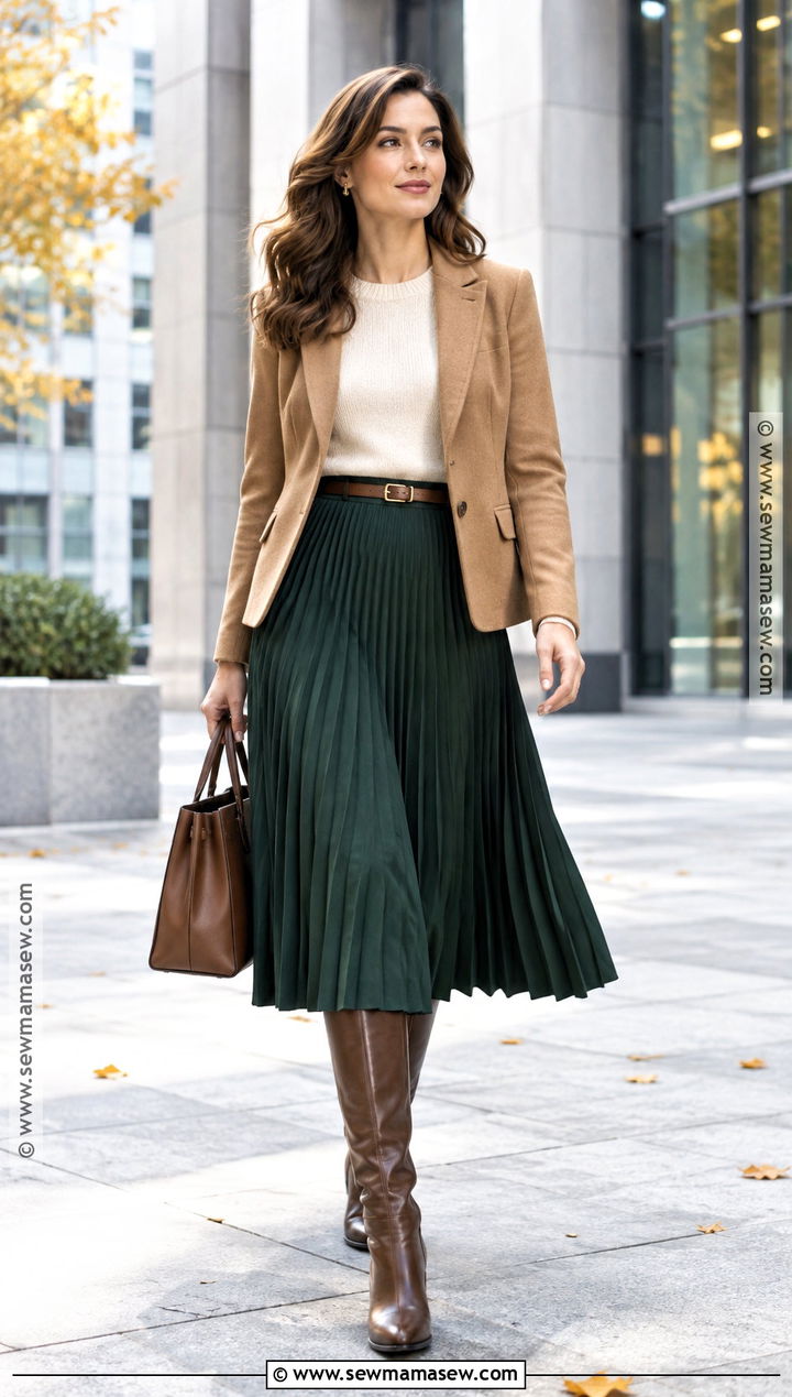Sweater and Pleated Midi Skirt Work Outfit - 15 autumn outfits for work