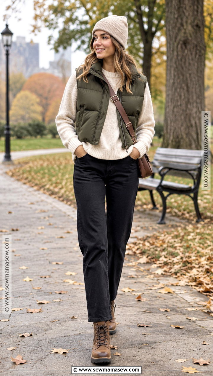 Sweater and Puffer Vest Outfit - 25 sweater weather aesthetic ideas