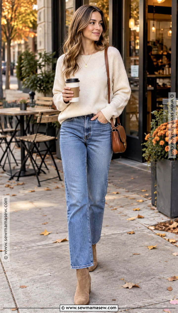 Sweater and Straight Leg Jeans Fall First Date Outfit - 15 1st date outfit casual fall ideas