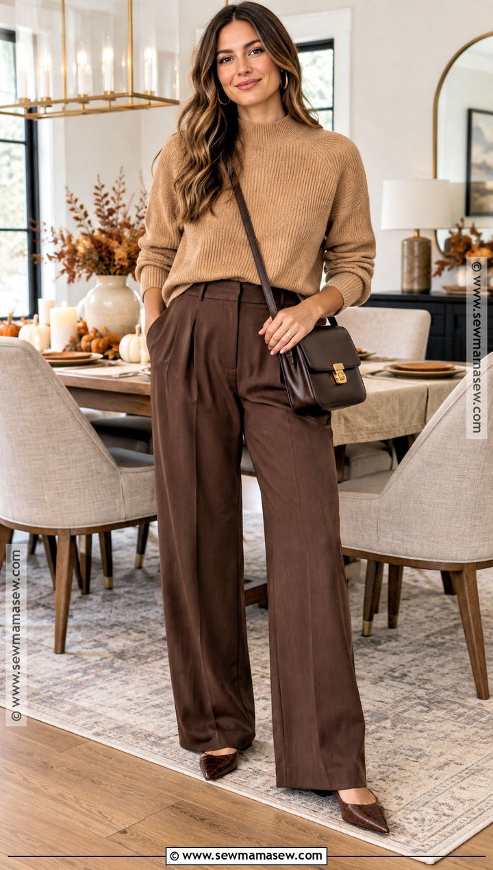 Sweater and Wide Leg Pants Thanksgiving Outfit - 20 thanksgiving outfit with pants