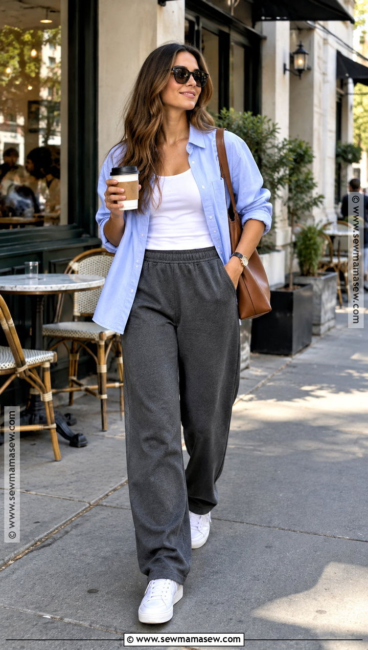 Sweatpants With Button Down Shirt - 25 fall sweatpants outfits