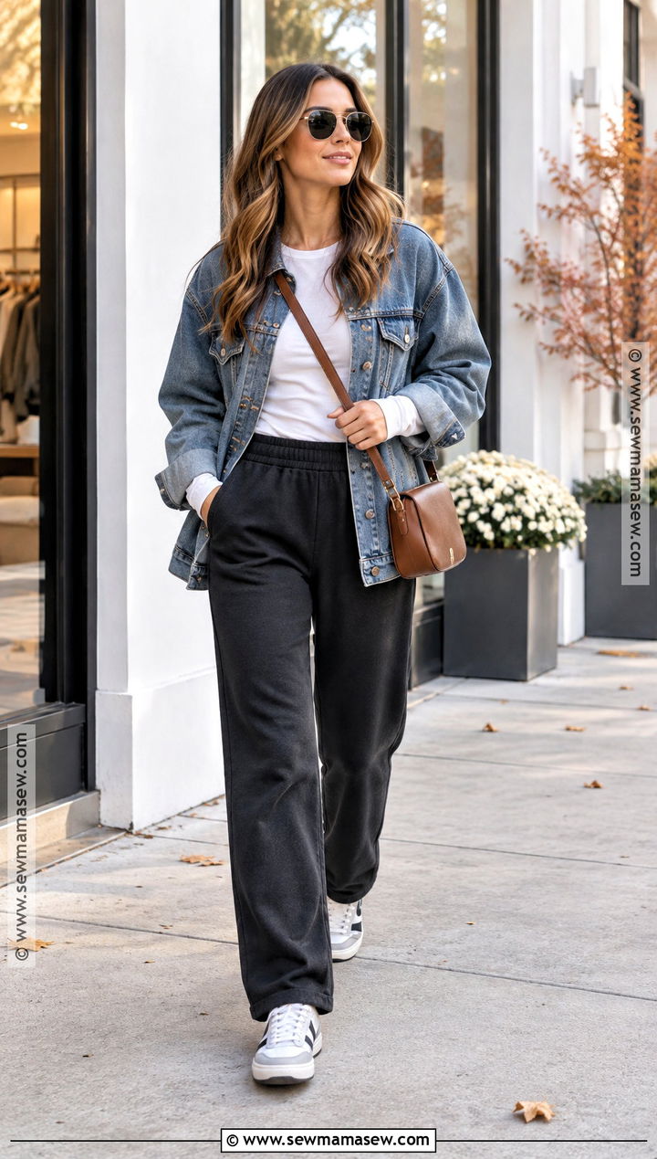 Sweatpants With Denim Jacket - 25 Fall Outfits Sweatpants