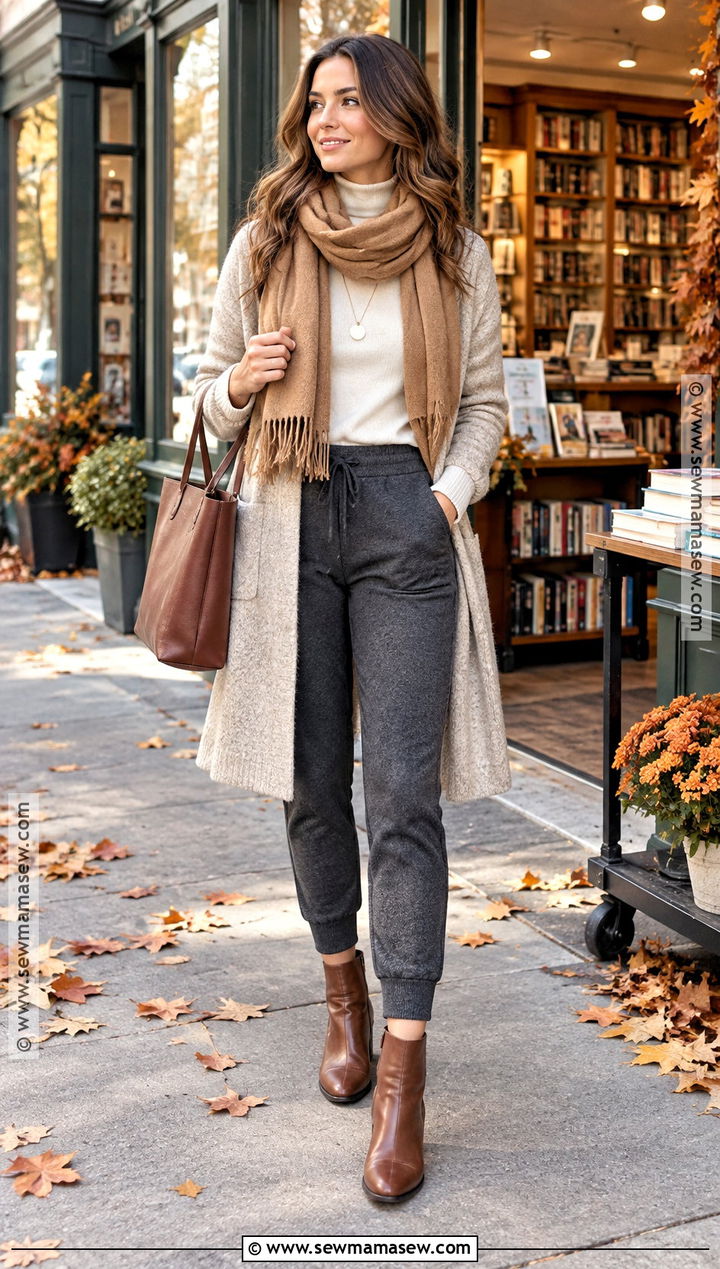 Sweatpants With Long Cardigan And Boots - 15 autumn sweatpants ideas