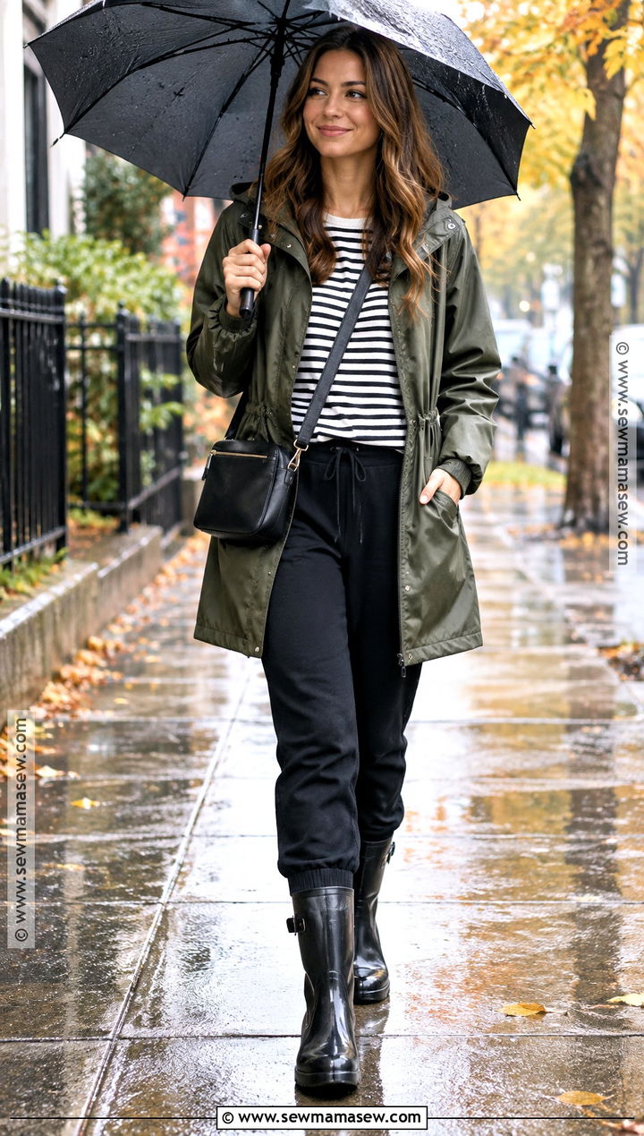 Sweatpants With Raincoat And Sneakers - 25 fall sweatpants outfits