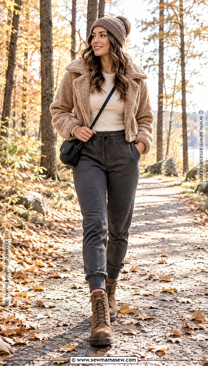 Sweatpants With Sherpa Jacket - 25 fall sweatpants outfits