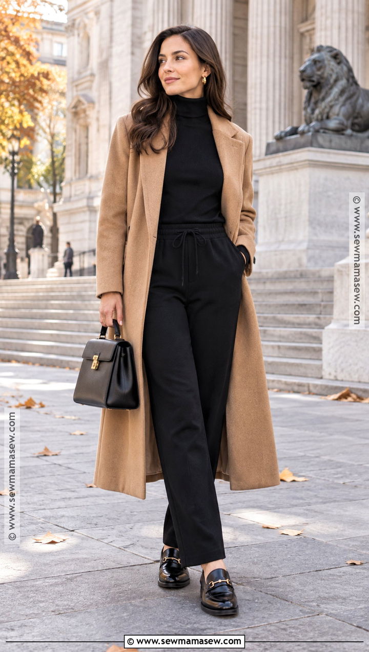 Sweatpants With Turtleneck and Wool Coat - 25 Fall Outfits Sweatpants