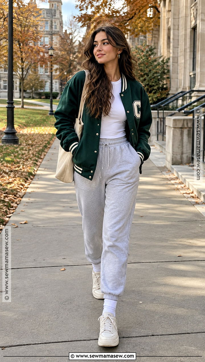 Sweatpants With Varsity Jacket - 25 fall sweatpants outfits