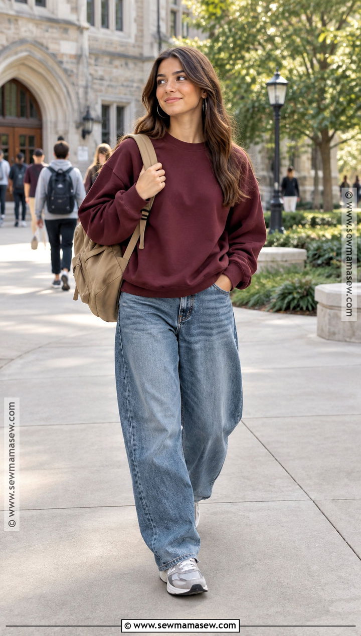 Sweatshirt And Barrel Jeans Back To School Outfit - 15 back to school outfits shuffle