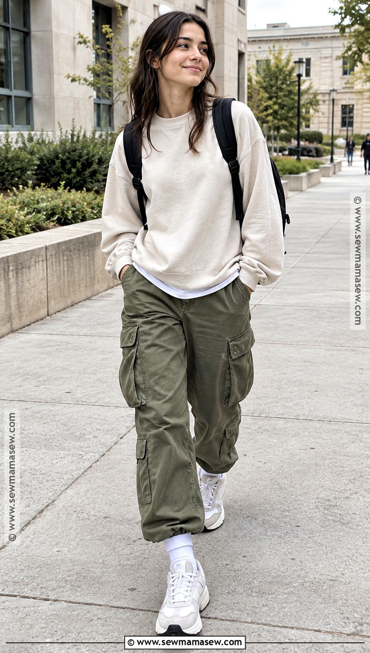 Sweatshirt And Cargo Pants School Outfit - 15 lazy back to school outfits