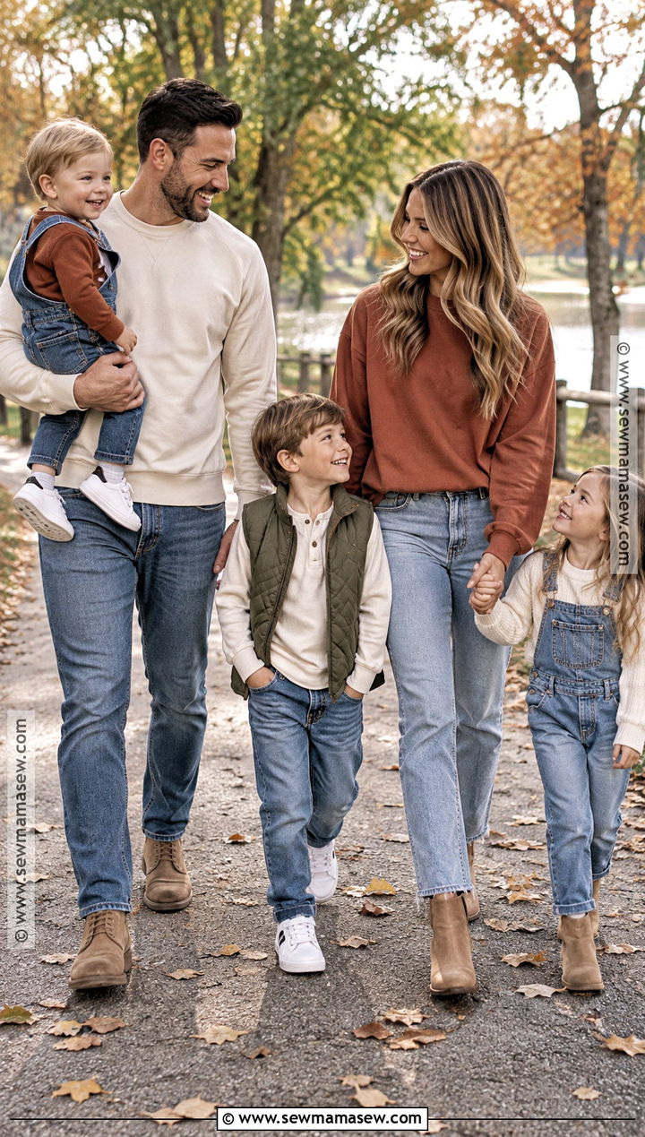 Sweatshirt And Denim Fall Family Outfit - 15 fall family inspo outfits