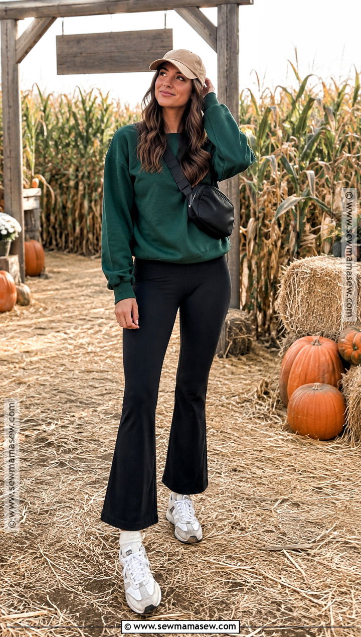 Sweatshirt And Flared Leggings Pumpkin Patch Outfit - 20 Mom Pumpkin Patch Outfit Ideas