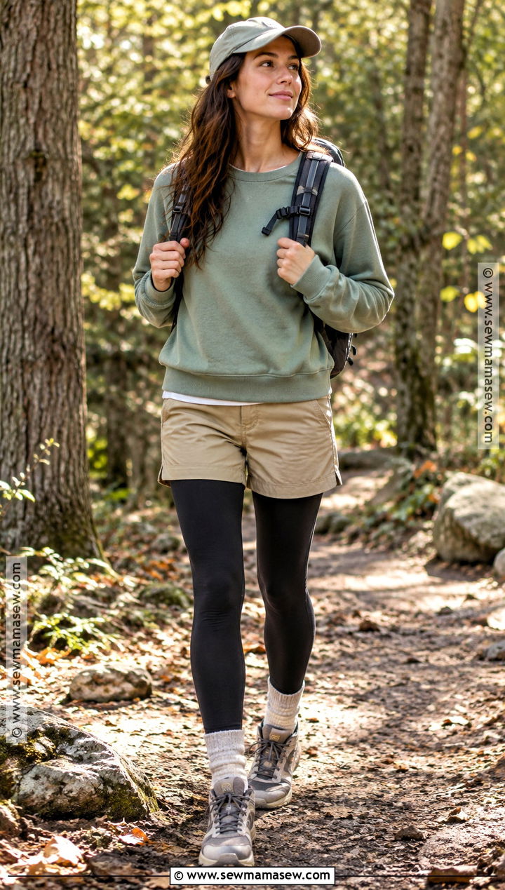 Sweatshirt And Hiking Shorts Fall Camping Outfit - 25 fall camping outfits