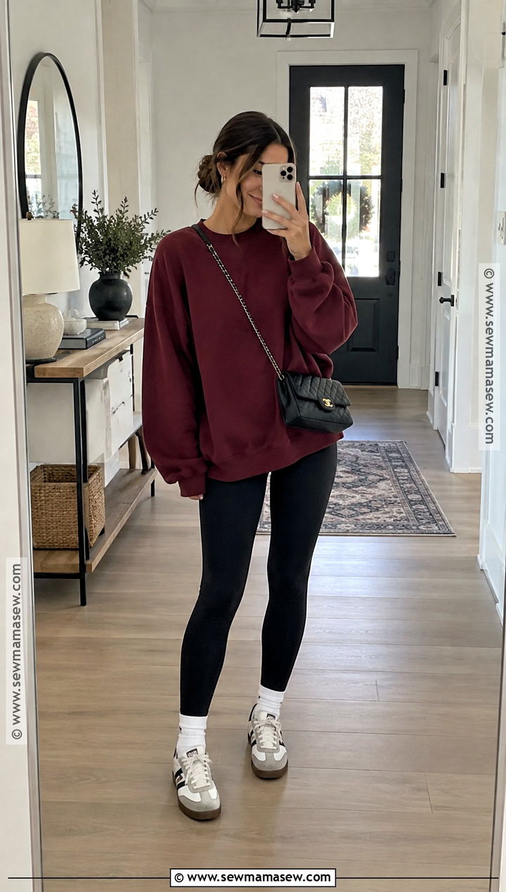 Sweatshirt And Leggings Thanksgiving Outfit - 20 Women Thanksgiving Outfit Ideas