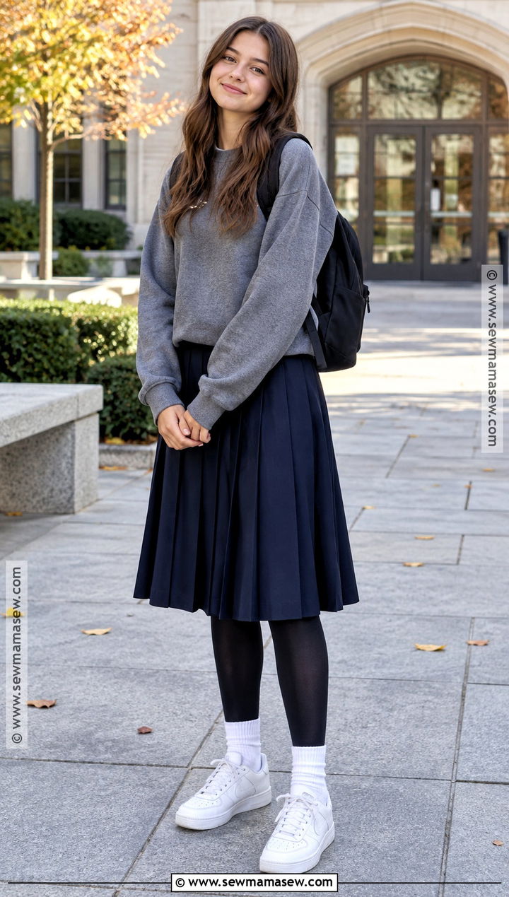 Sweatshirt And Pleated Skirt Autumn School Outfit - 25 outfit ideas for school autumn