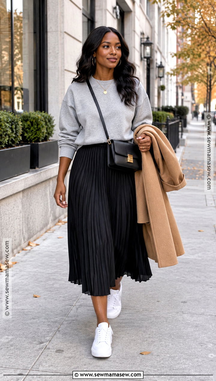 Sweatshirt And Pleated Skirt Fall Outfit - 25 fall outfits women black for women