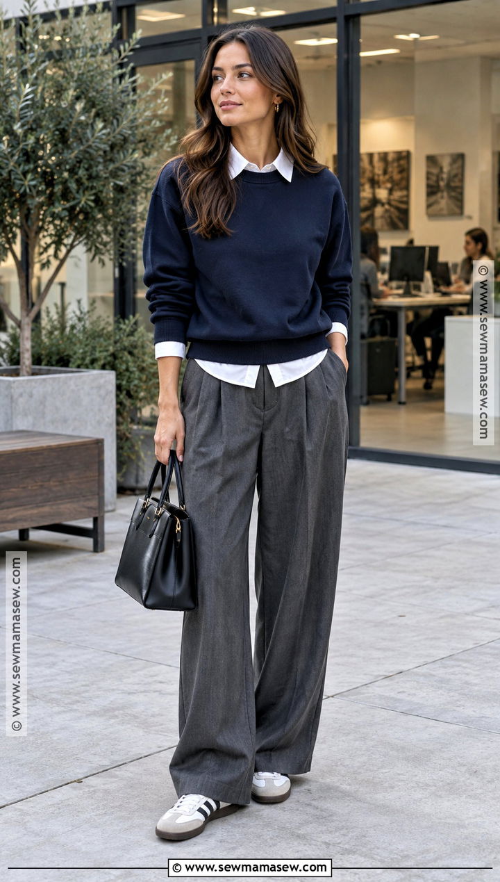 Sweatshirt And Pleated Trousers Autumn Outfit - 20 autumn outfits sporty