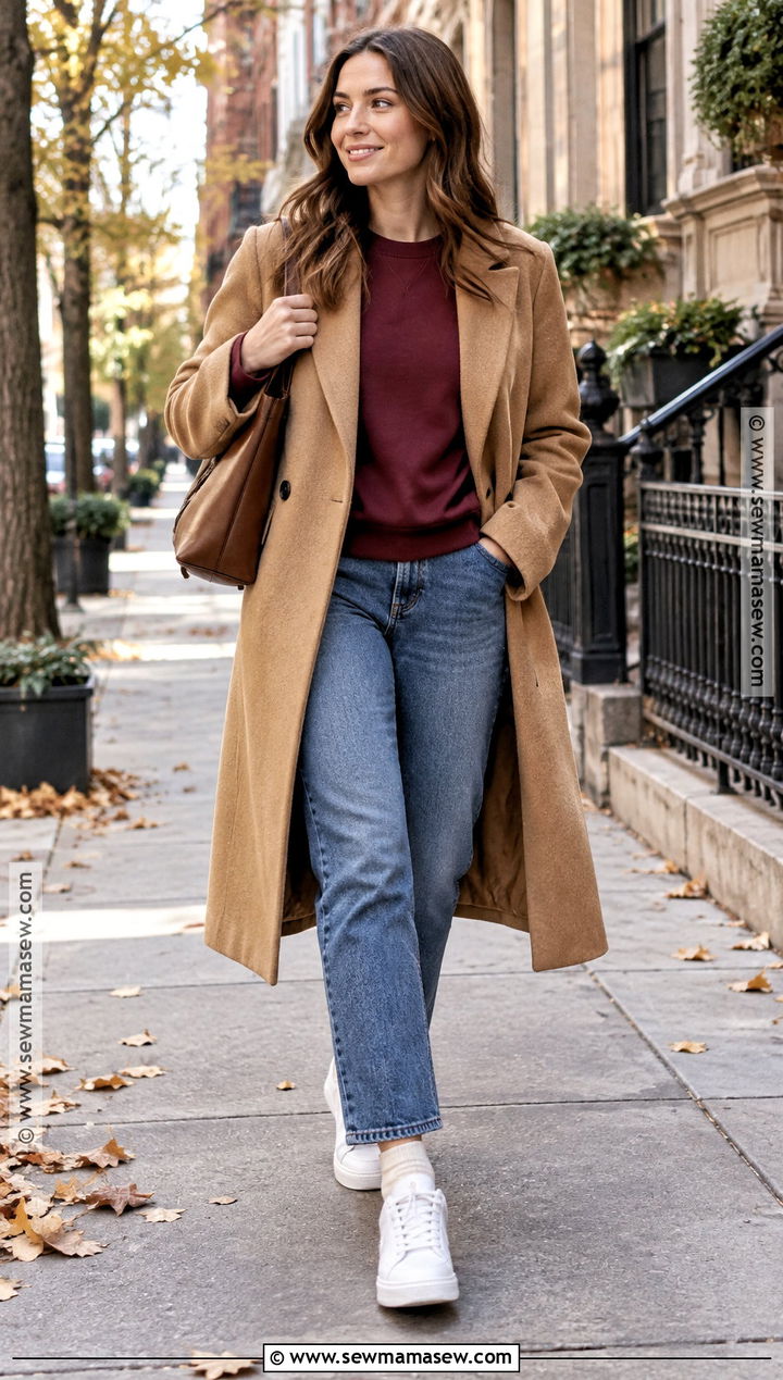 Sweatshirt And Wool Coat Autumn Outfit - 30 warm autumn outfits