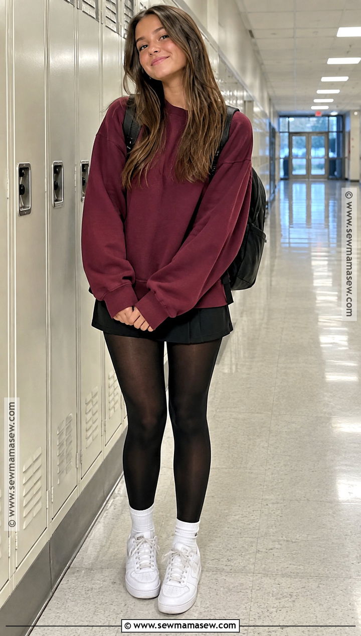 Sweatshirt Tennis Skirt And Tights School Outfit - 25 autumn outfits school